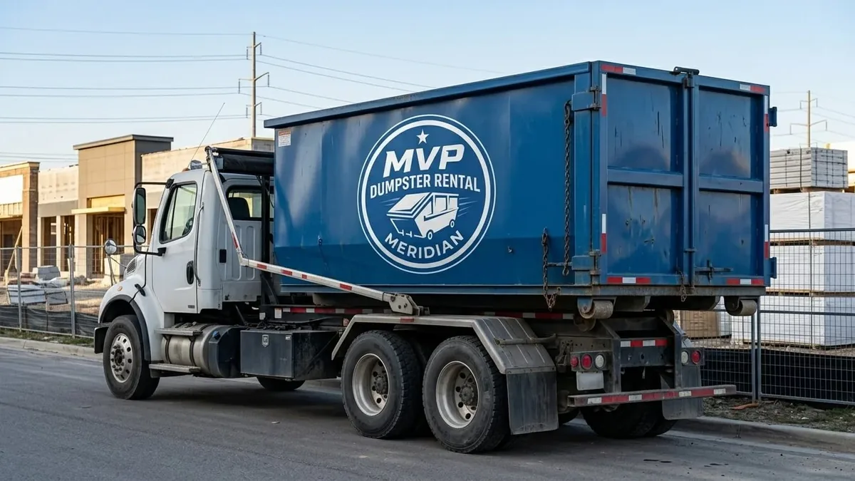 Roll-off dumpster rental in Collinsville, MS delivered by MVP Dumpster Rental Meridian Roll-off dumpster rental in Collinsville, MS delivered by MVP Dumpster Rental Meridian