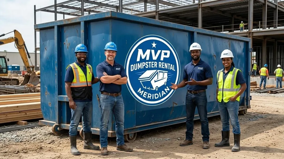 The MVP Dumpster Rental team in Meridian MVP Dumpster Rental Meridian crew at the Meridian yard